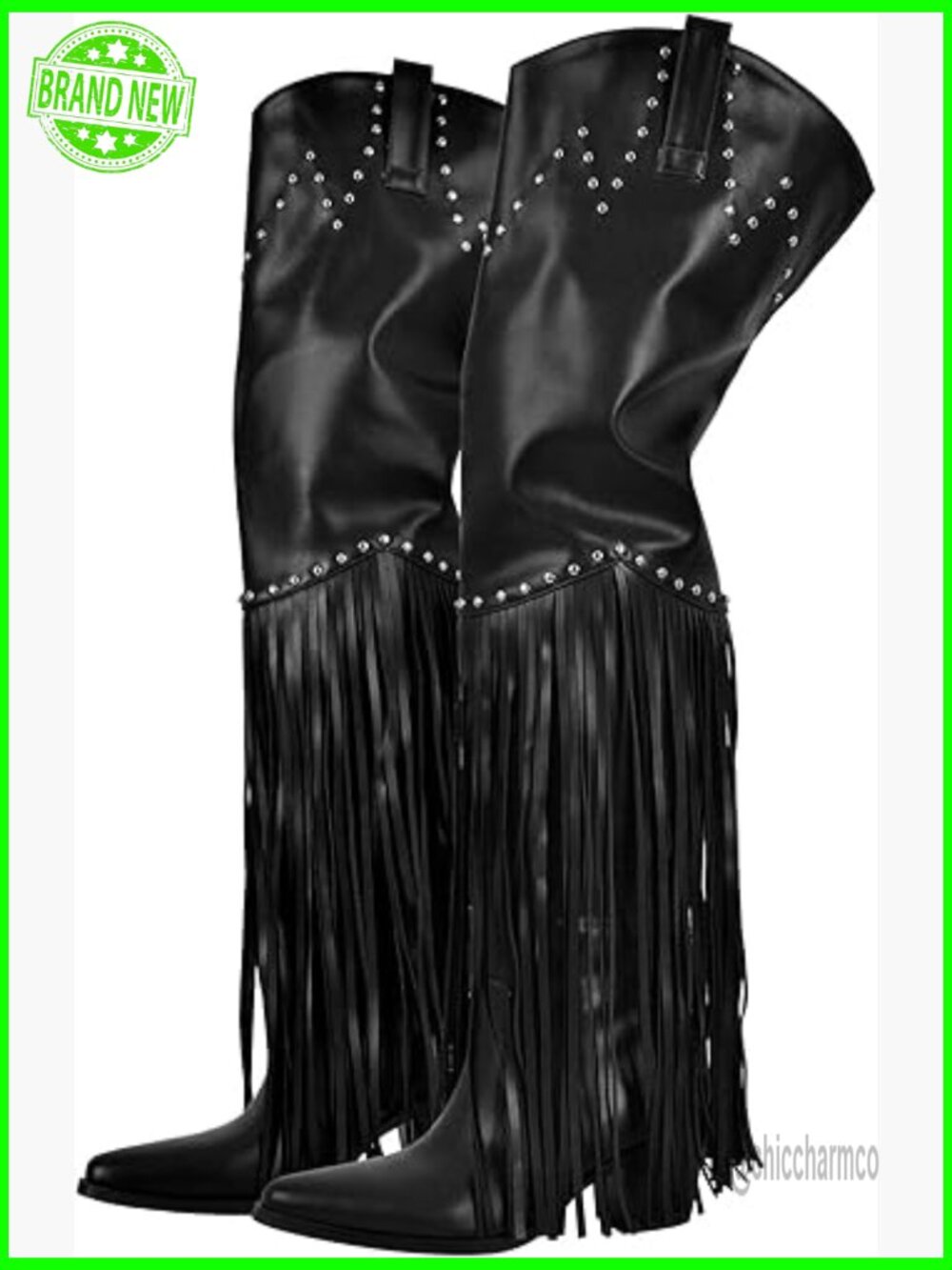 Fringe Thigh High Boots with Tassels Wide Calf Over the Knee Western Cowboy